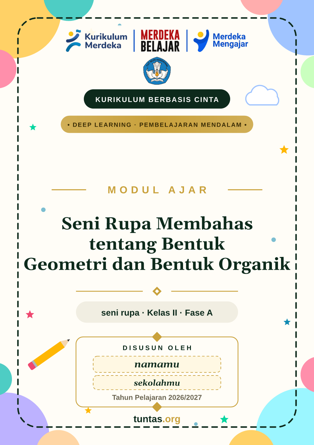 Sampul modul ajar Seni Rupa Membahas tentang Bentuk Geometri dan Bentuk Organik kelas 2