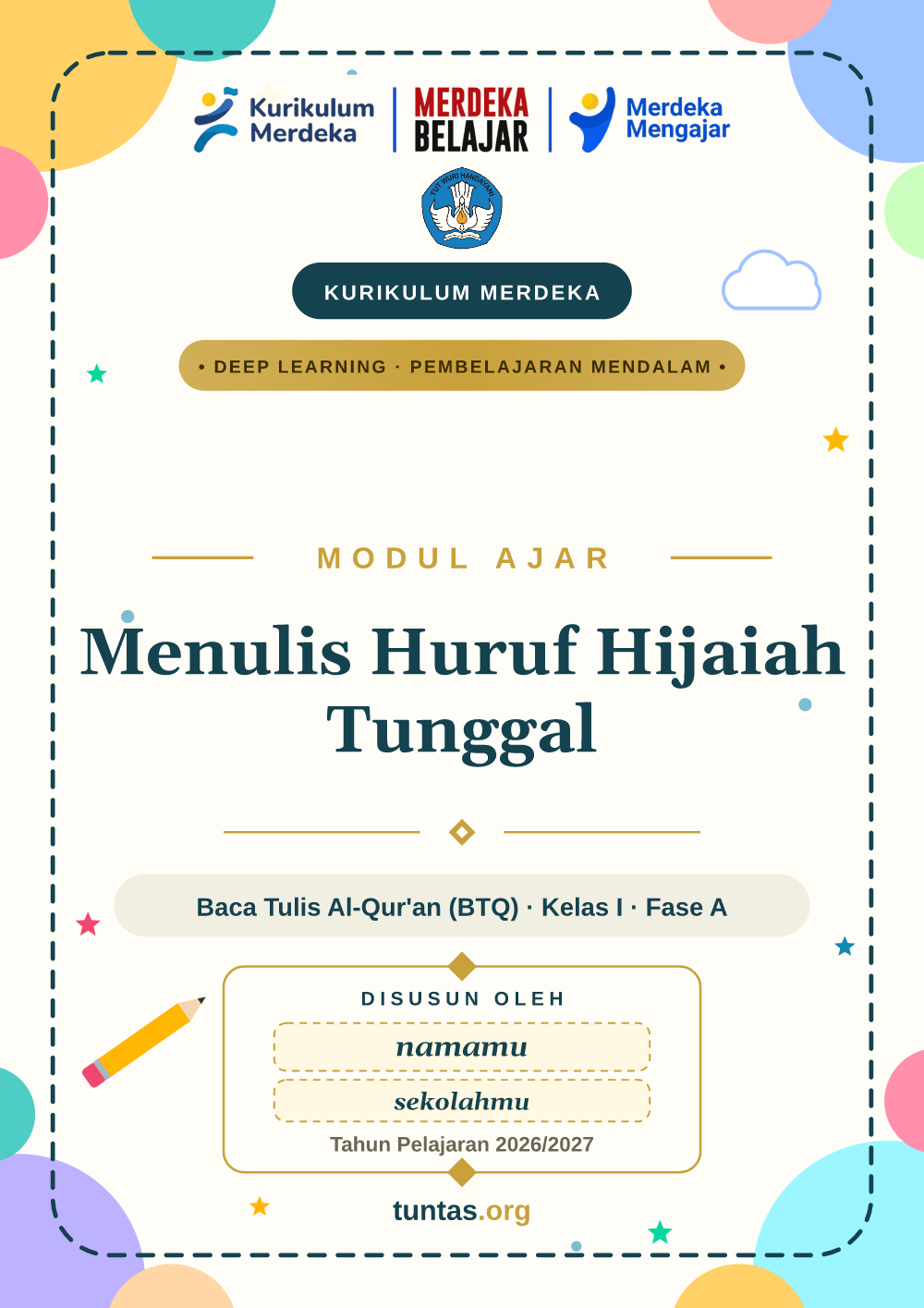 Sampul modul ajar Menulis Huruf Hijaiah Tunggal