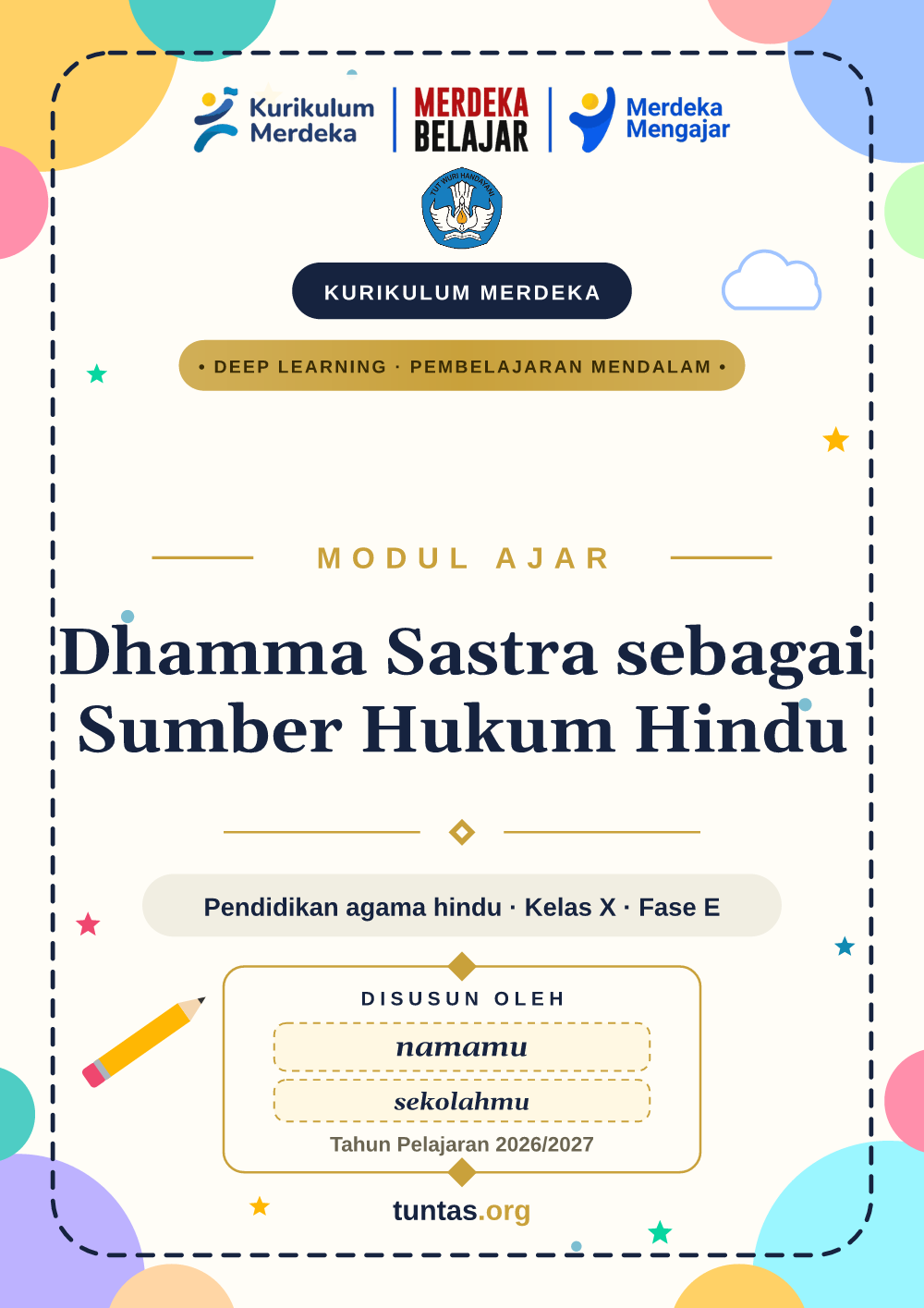 Sampul modul ajar Dhamma Sastra sebagai Sumber Hukum Hindu kelas 10