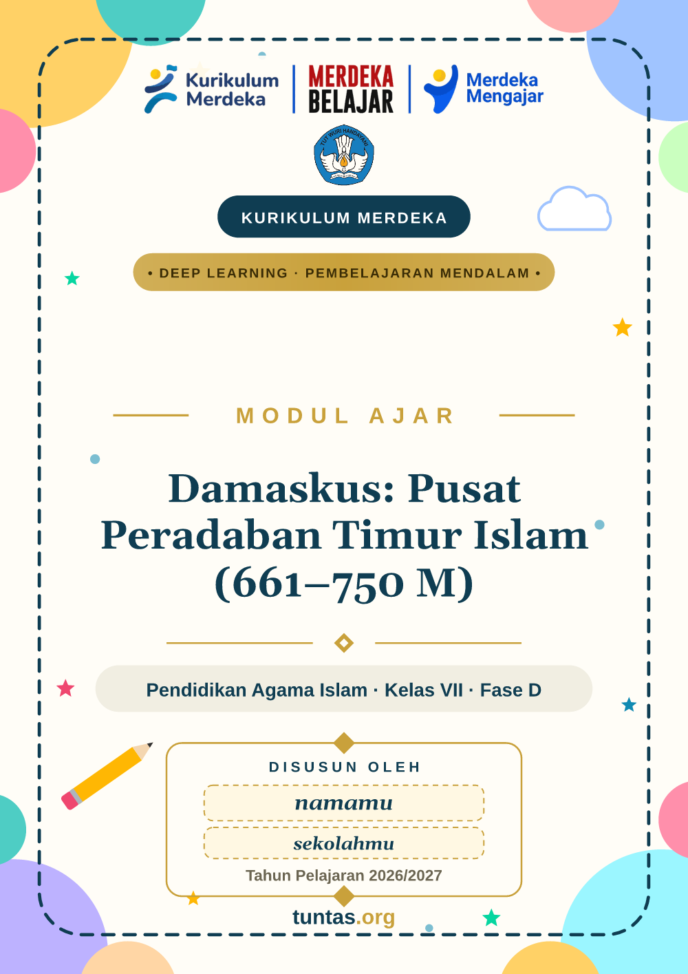 Sampul modul ajar Damaskus: Pusat Peradaban Timur Islam (661–750 M) kelas 7